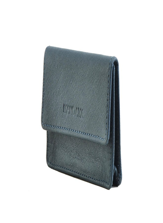 MANDAVA Safiano Genuine Leather Dark Blue Unisex Card Holder - Image 2